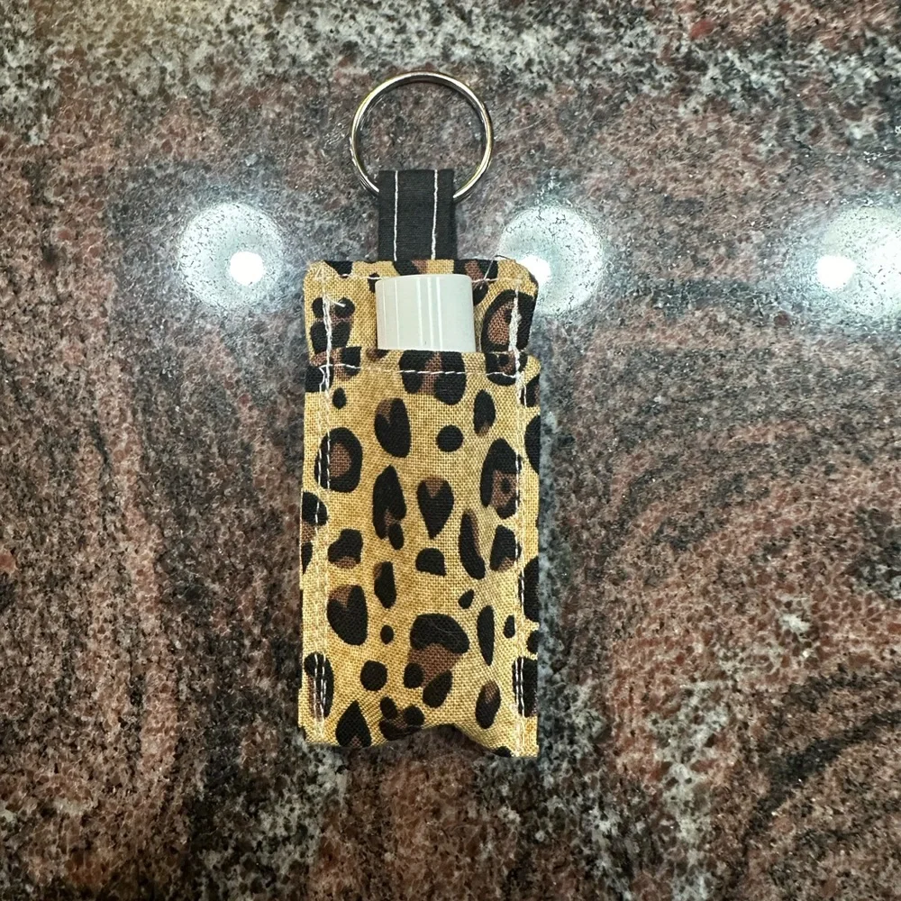 Handmade lip balm holder keychain- cheetah/leopard print